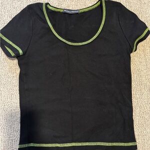 Brandy Melville Black T-Shirt with Green stitching